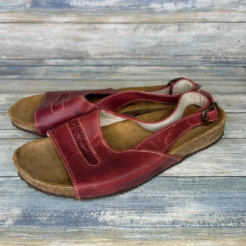 Sergio Tomani Sandals Size 40 Red Leather Cork ‎ Womens